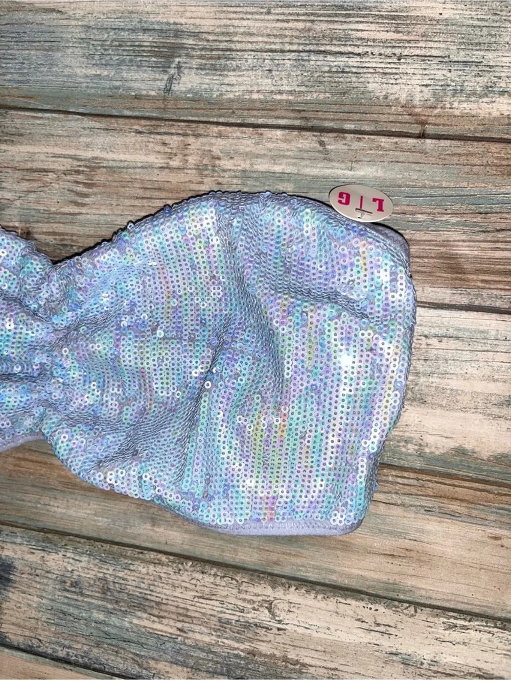 PINK Victoria’s Secret Iridescent Sequin Twist Bandeau Bra Top L NWT